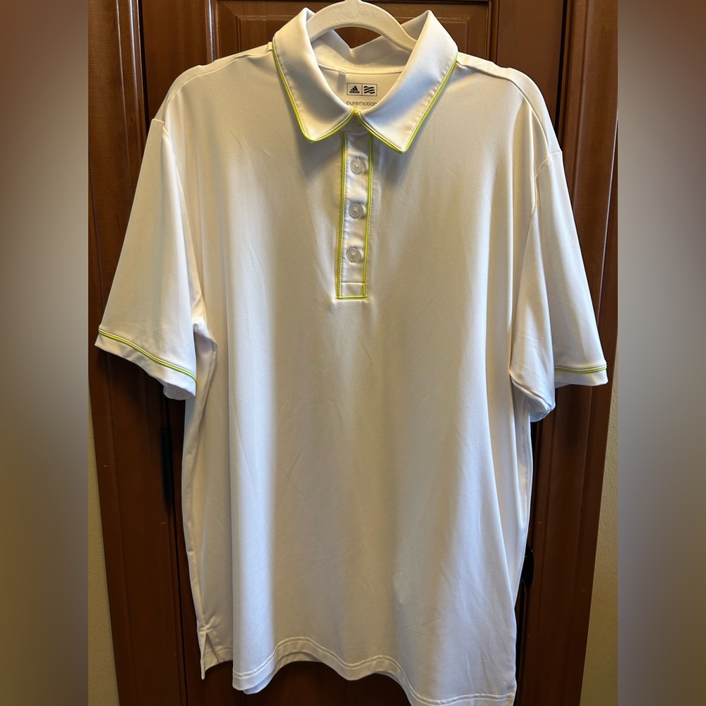 3 Men’s Adidas Pure Motion Golf Polos- White/Lime Green Orange, & Lt. Purple⛳️⛳️ - Picture 2 of 14
